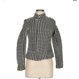 Lauren Ralph Lauren Black White Houndstooth Lambswool Moto Jacket Size M